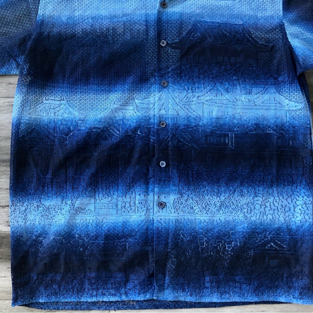 ❤️ LAST DAY Vintage Y2K B212 NYC Japanese Pagoda Mesh S/S Button Down Shirt - Picture 12 of 13